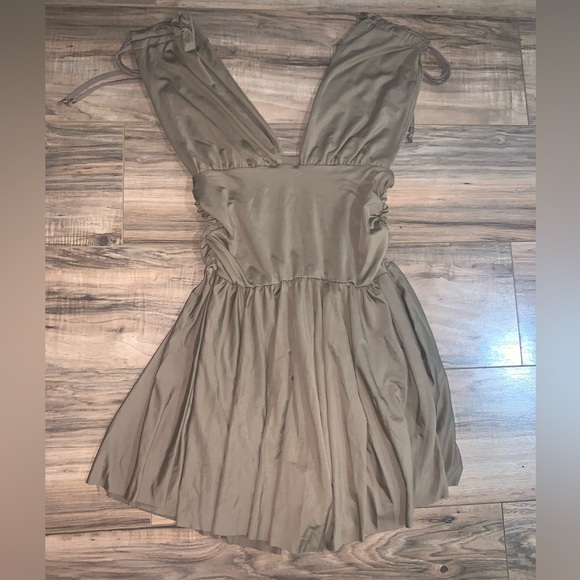 Brown Plunge Mini Dress - Picture 3 of 3